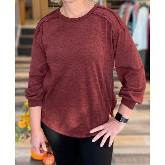 Andree by Unit NWT size 3X HACCI rust/ wine long sleeve top PLUS size - Picture 7 of 7